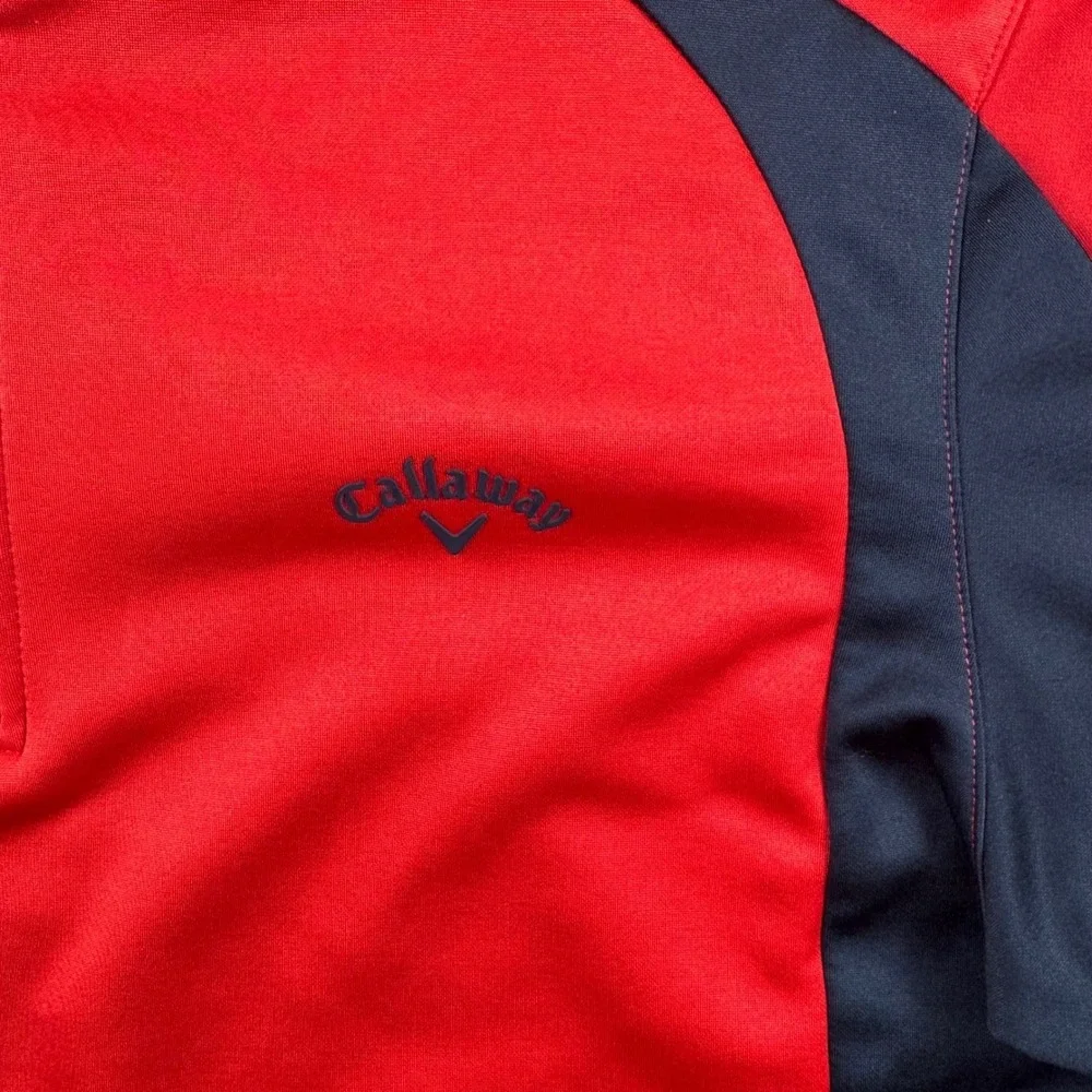 Callaway Mens Large Red Black Colorblock Quarter Zip Golf‎ Pullover Fleece Lined